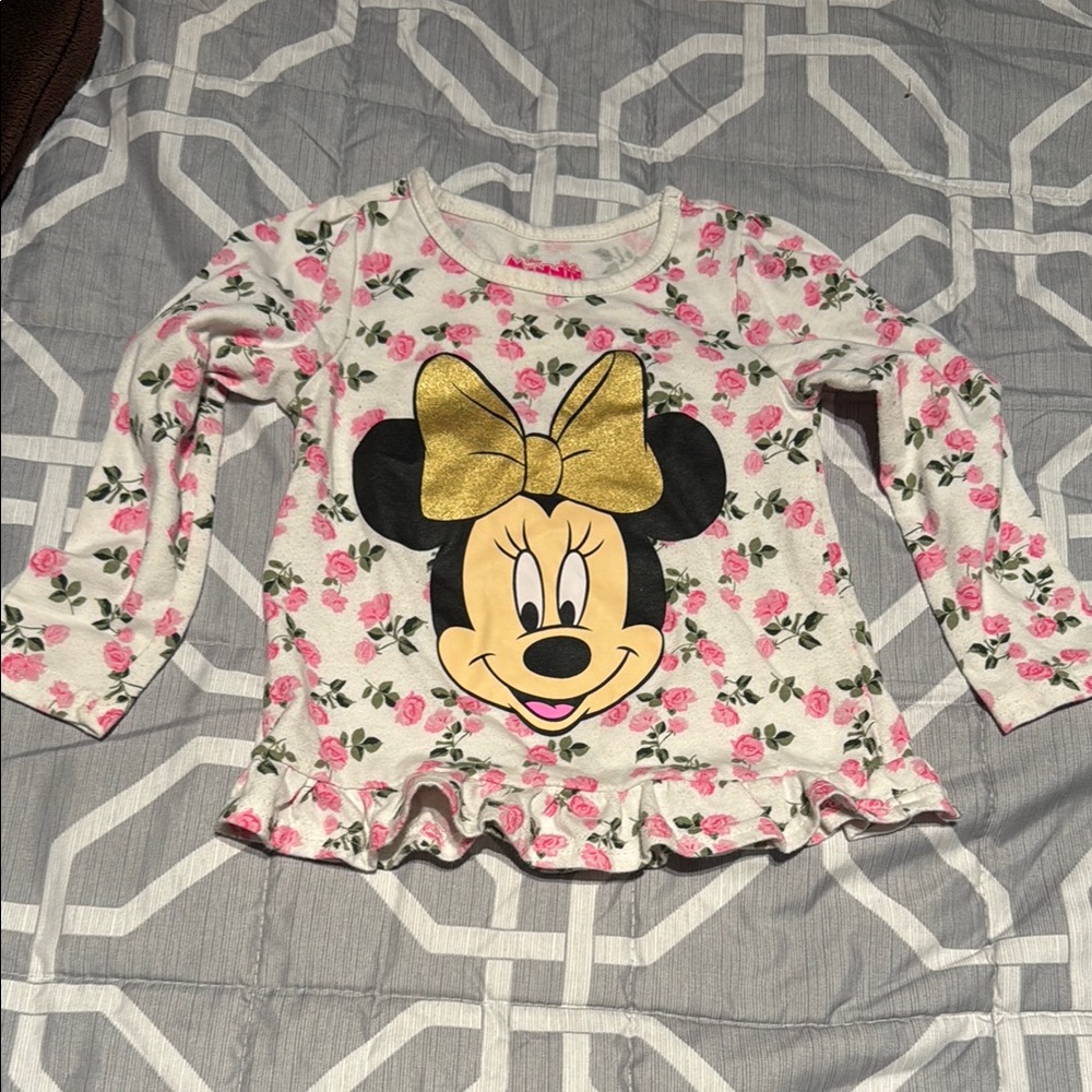 Disney Minnie Mouse Girls' Pink Floral Long Sleeve Tee